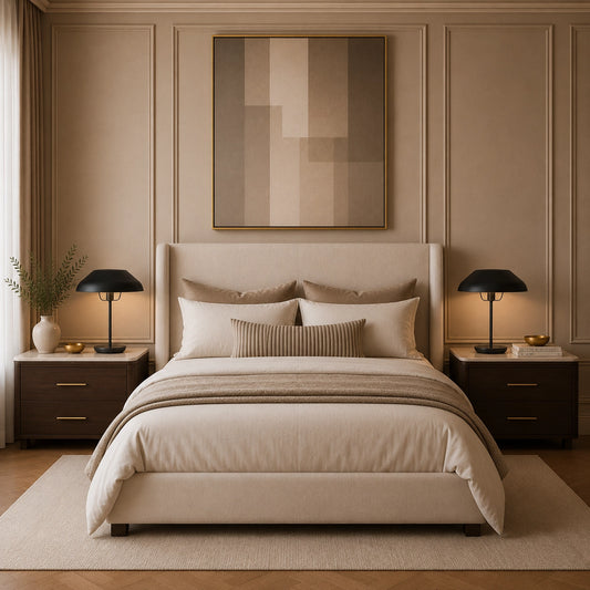 Contemporary black bedside lamp with mushroom-style metal shade