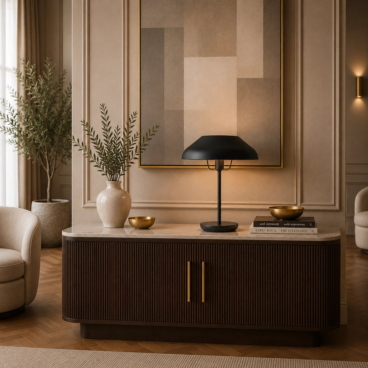 Designer matte black table lamp with architectural dome design