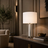 Luxury contemporary table lamp with silver frame and white lampshade