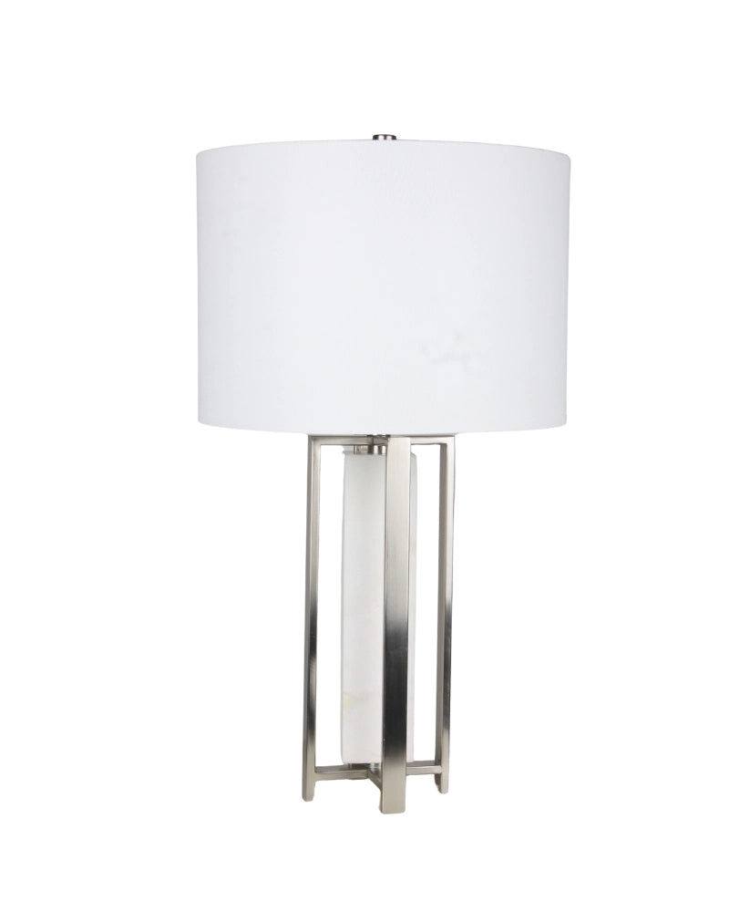 Halo Silver Table Lamp with White Marble Effect Base