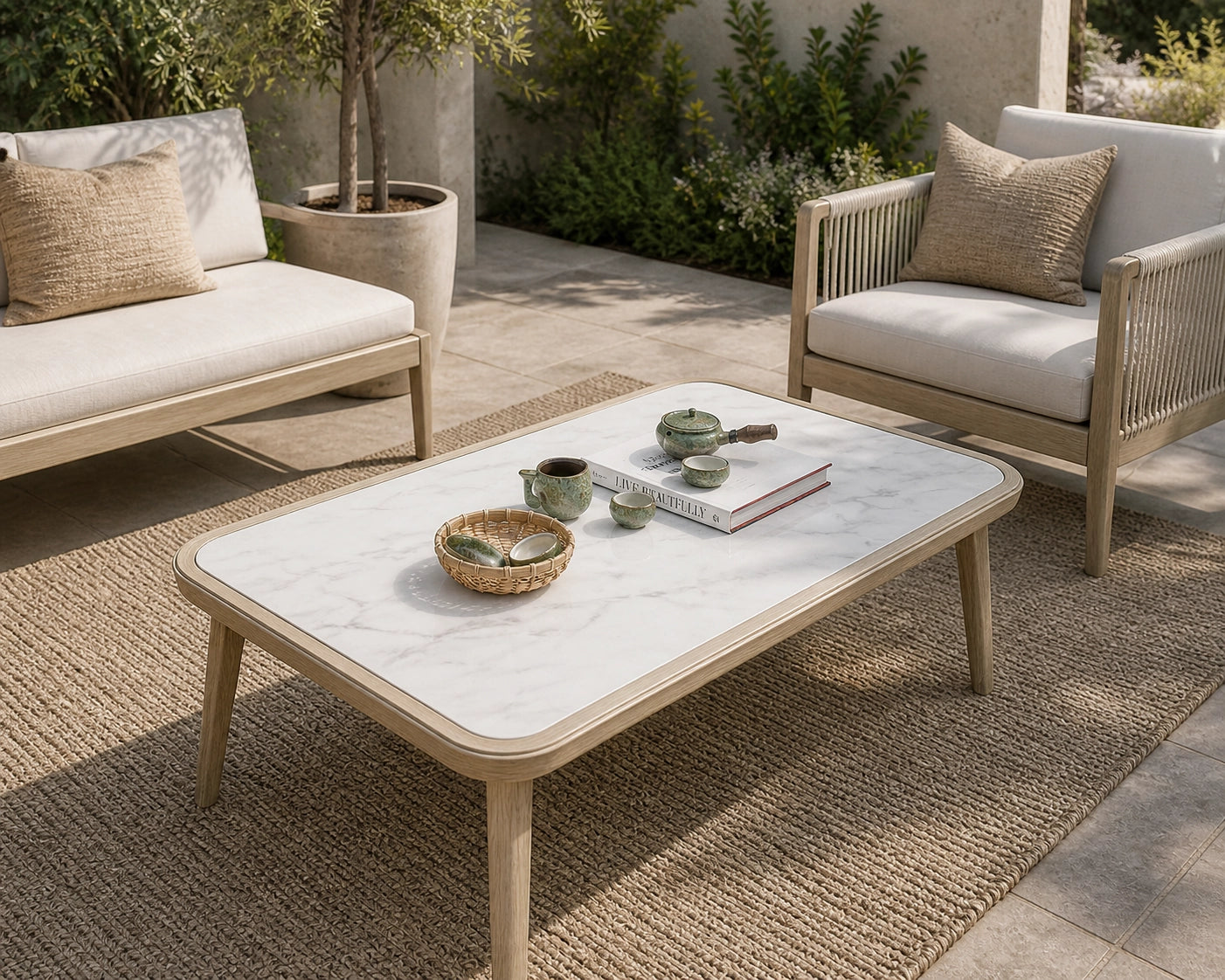 Heystar Outdoor Coffee Table Brushed Wood Grain