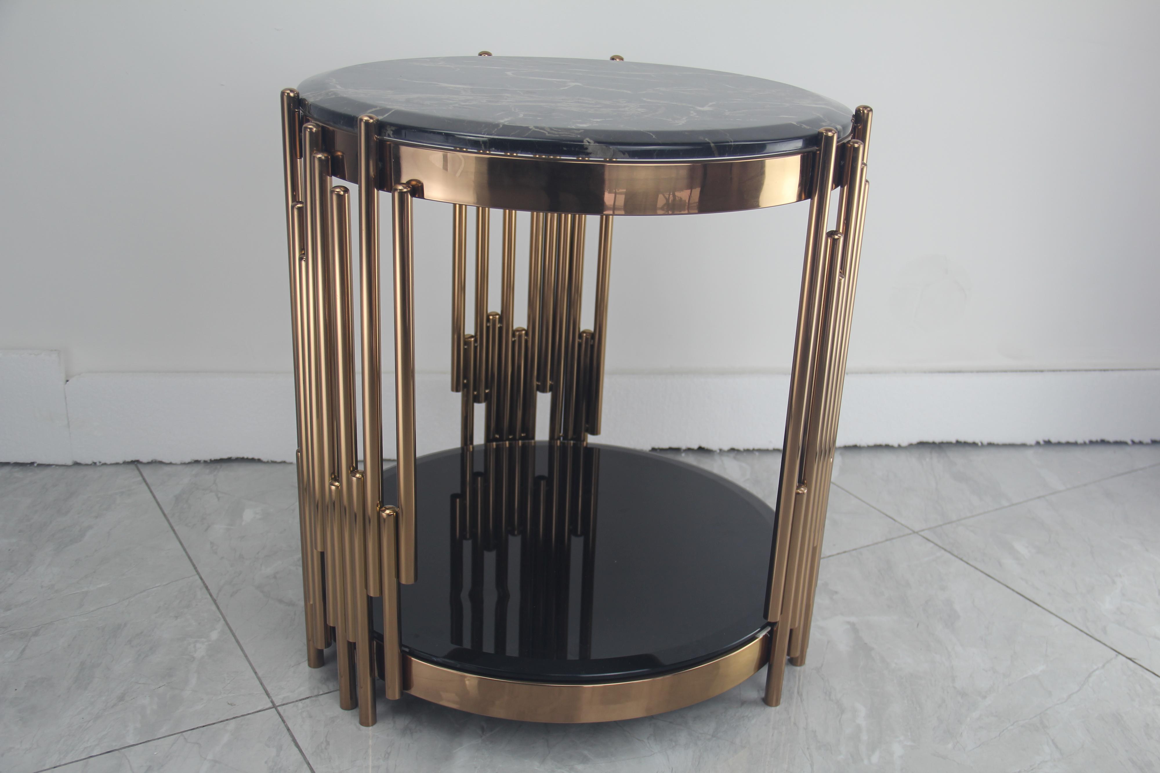 Alexis Marble Top Side Table Black Gold