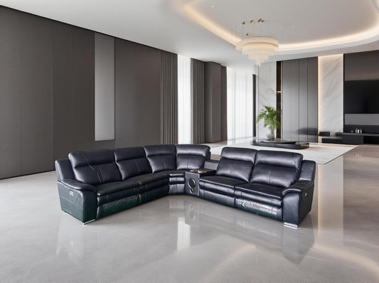 Florida Corner Electric Recliner Leather Sofa Set Black