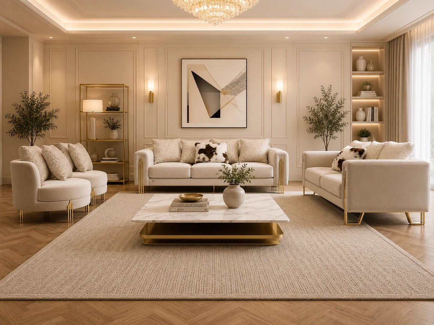 Kelly Modern Beige Velvet Sofa Set