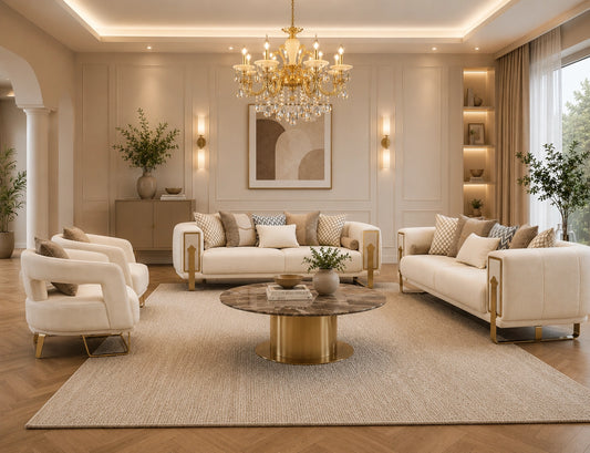 Kiama Modern Beige Velvet Sofa Set