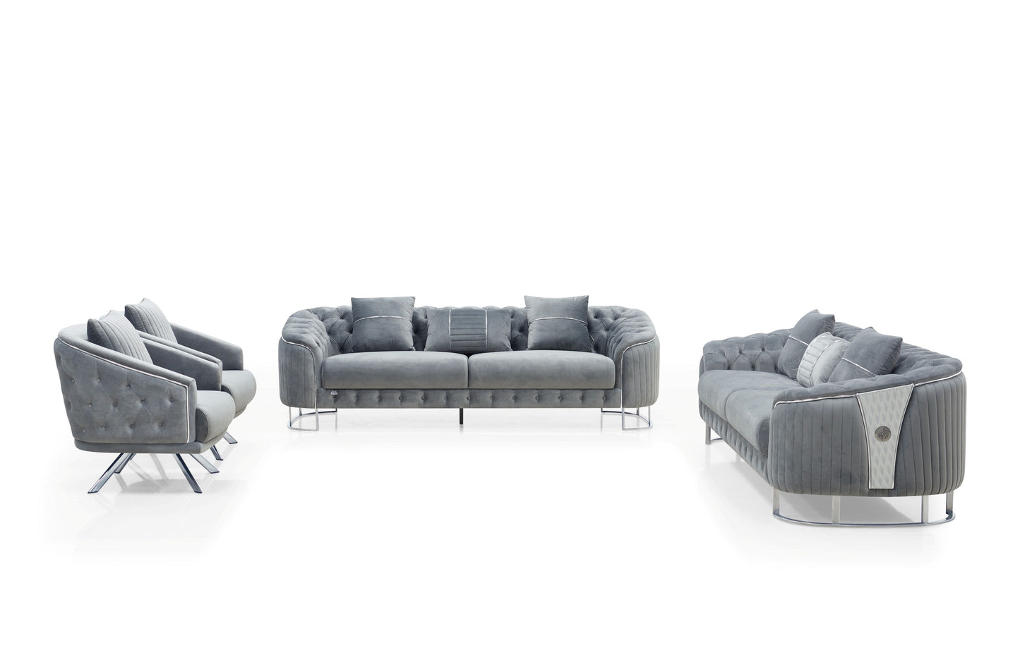 Royal Modern Fabric Sofa Set Grey