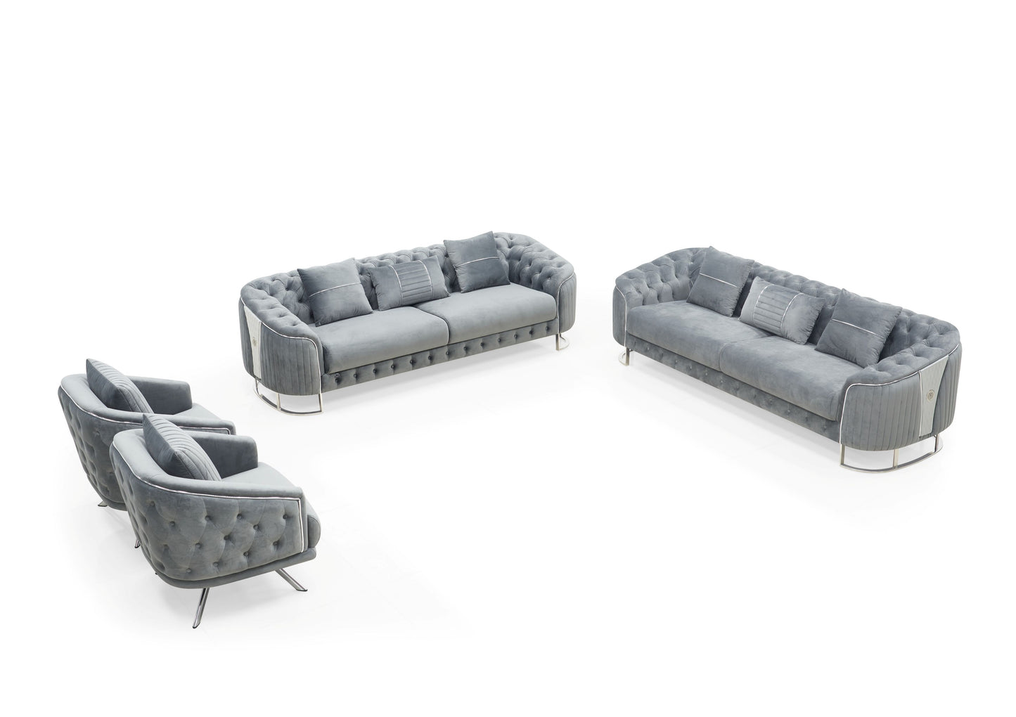 Royal Modern Fabric Sofa Set Grey