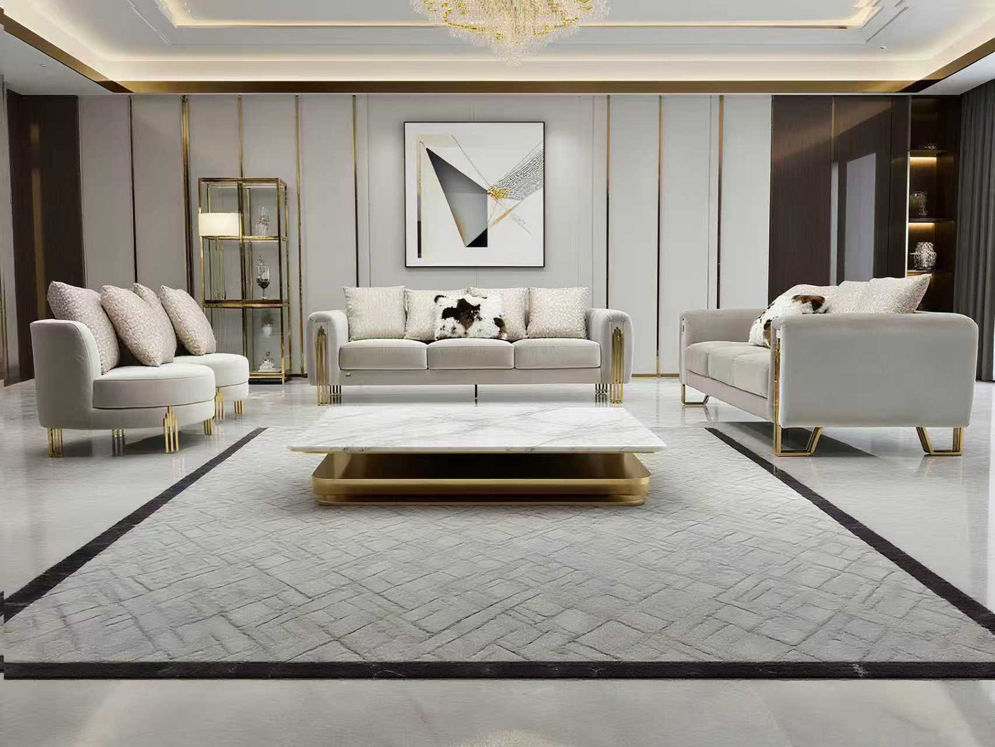 Kelly Modern Beige Velvet Sofa Set