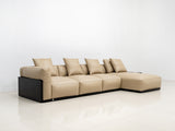 Roman 3 Seater Chaise Genuine Taupe Leather