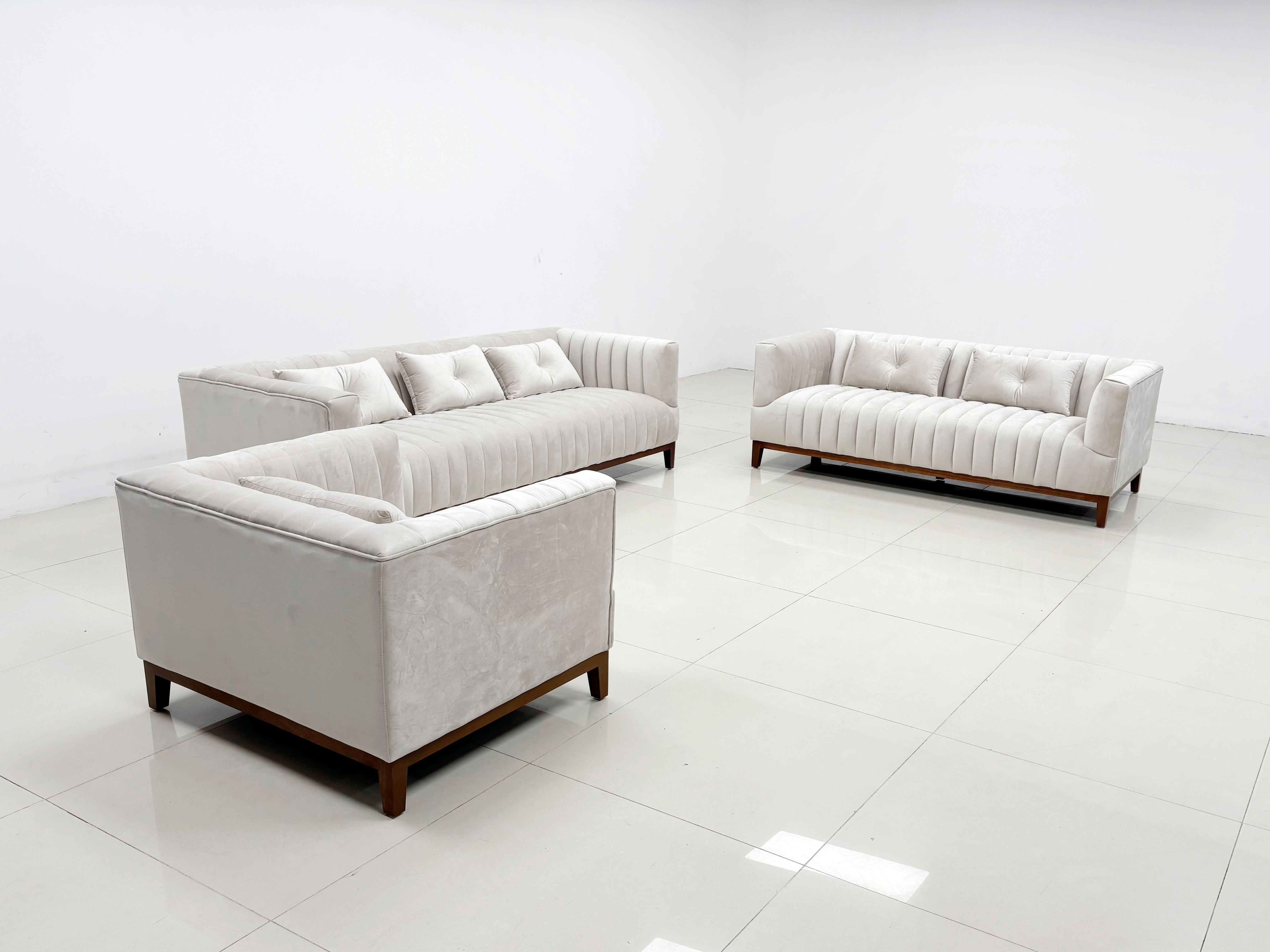 Nora Velvet Sofa Set Beige