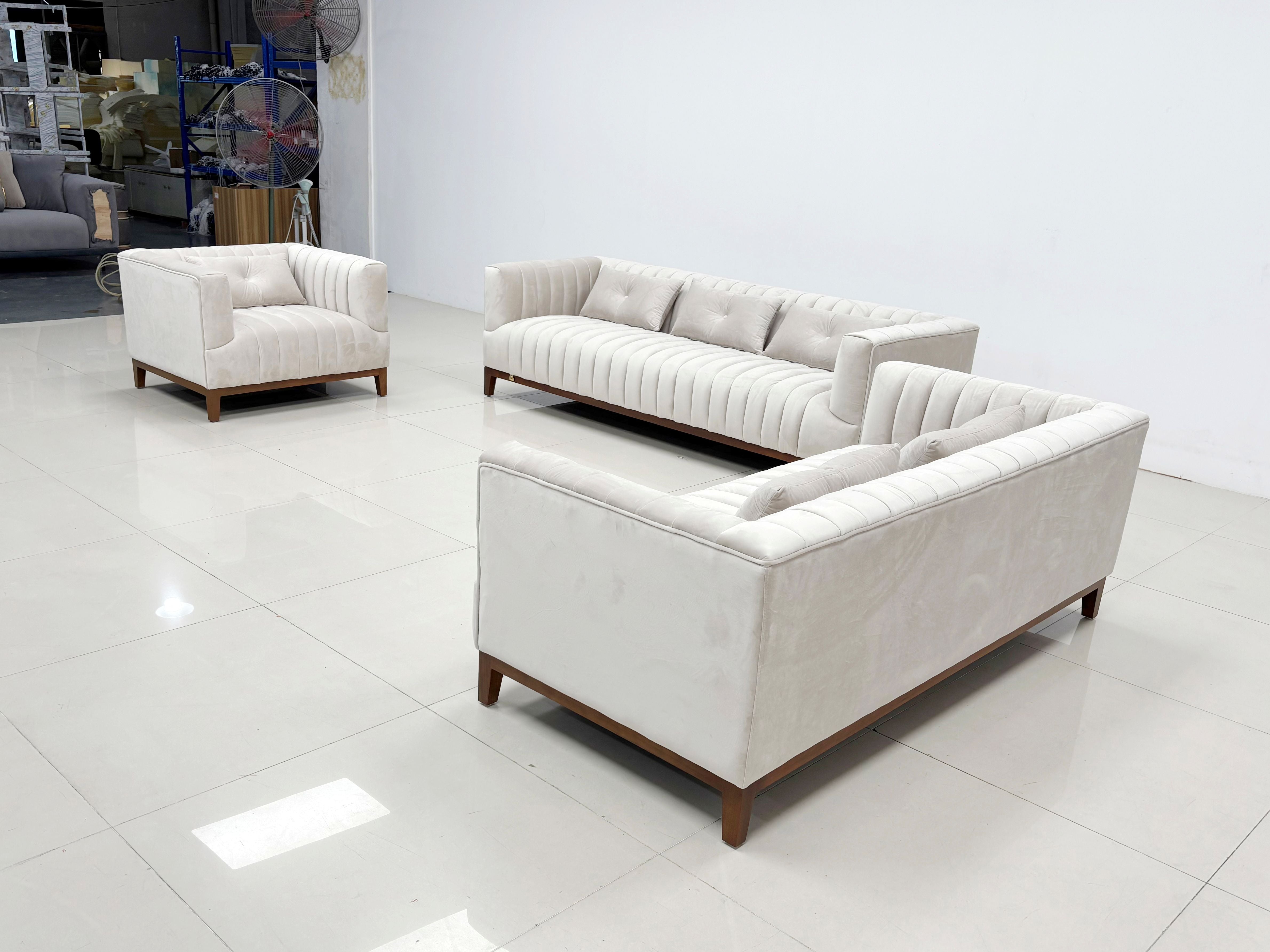 Nora Velvet Sofa Set Beige