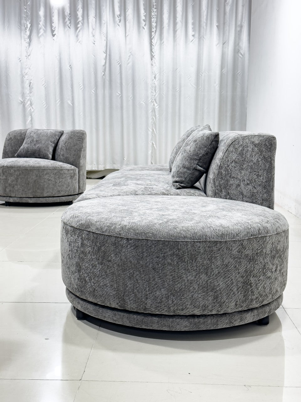 Selina Modern High Grade Chenille Fabric Sofa Set Dark Grey