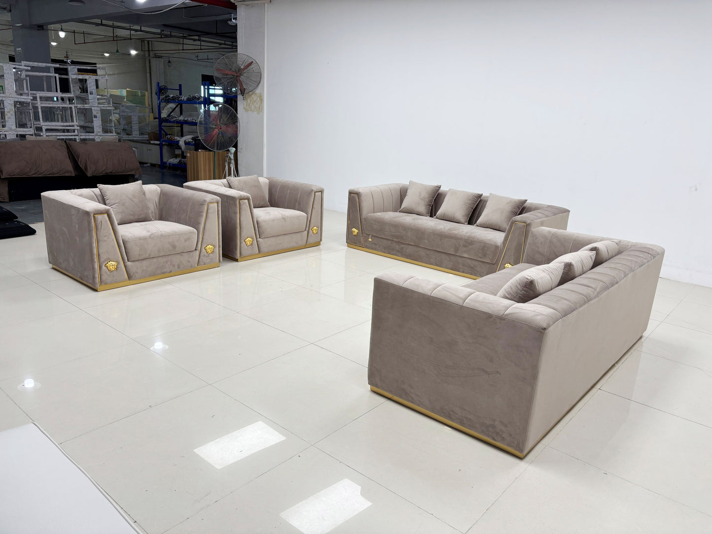 Alfora Modern Fabric Sofa Set Beige