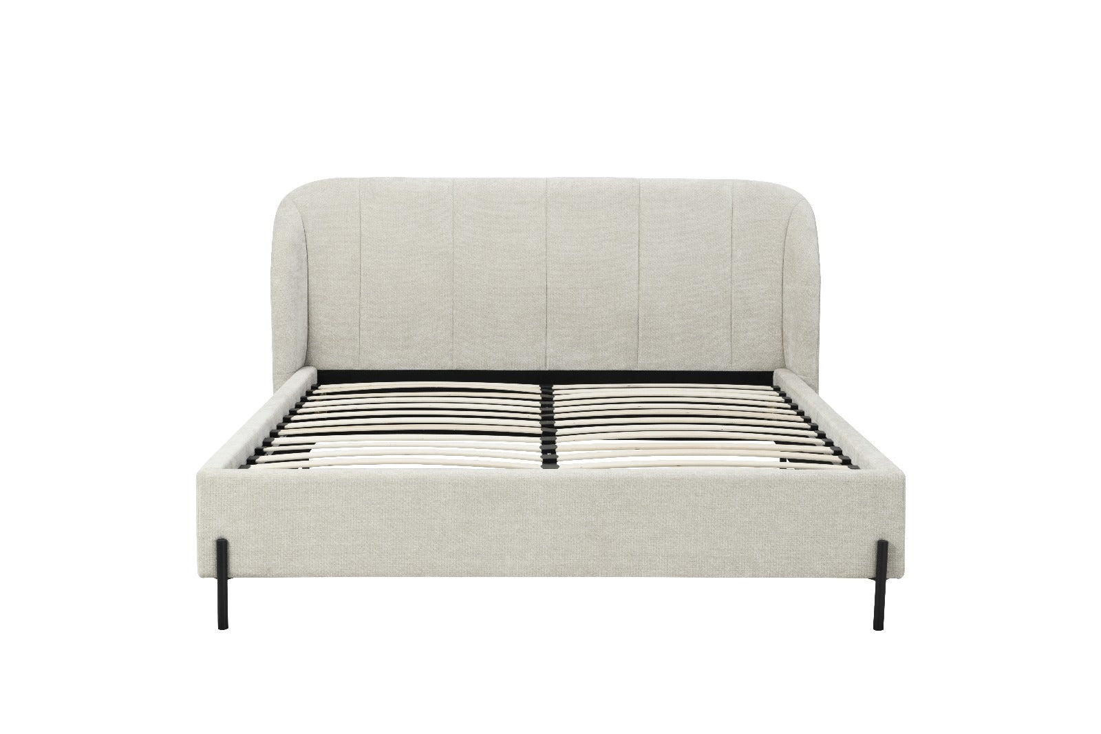 Loren Upholstered Fabric Bed Black Metal Legs Beige