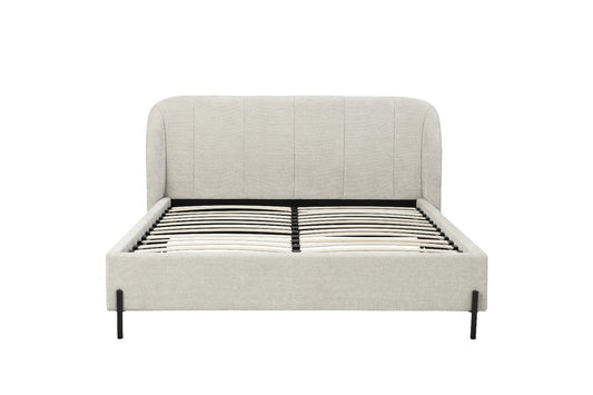 Loren Upholstered Fabric Bed Black Metal Legs Beige