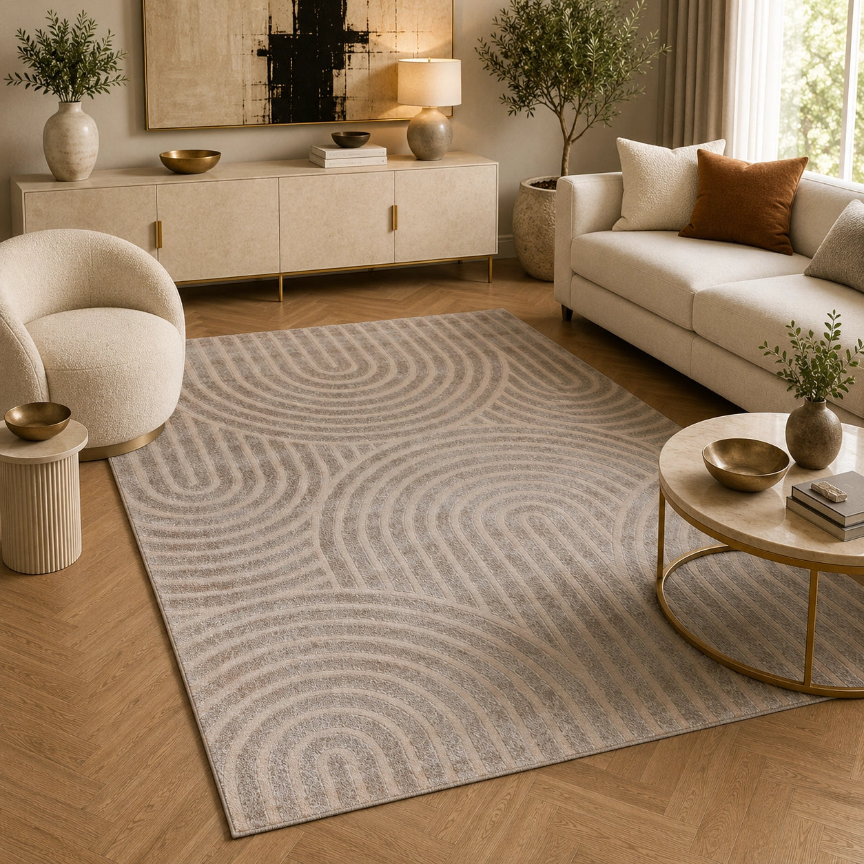 Lucca E433A Beige Beige Modern Area Rug