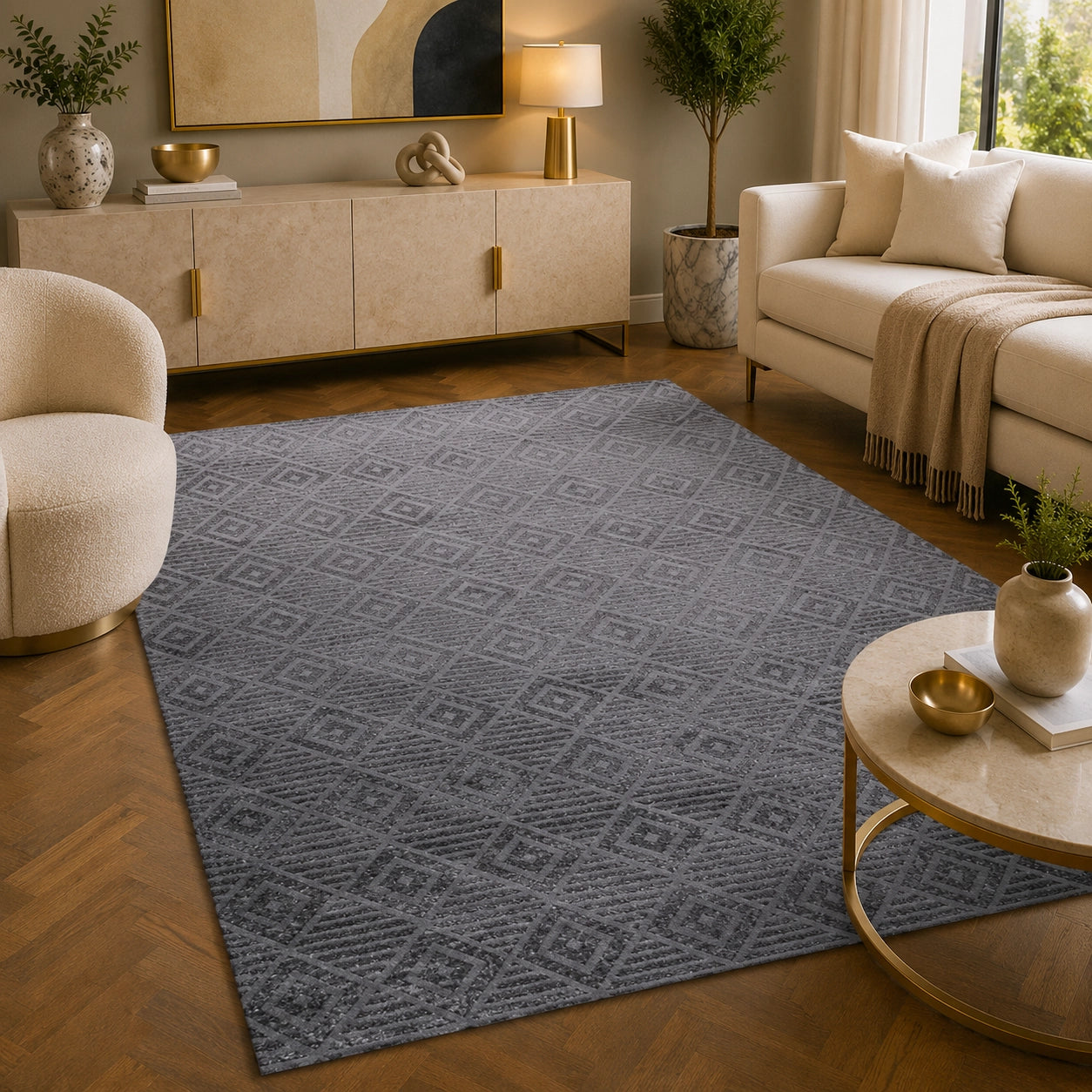 Lucca E645A Dark Grey Modern Area Rug