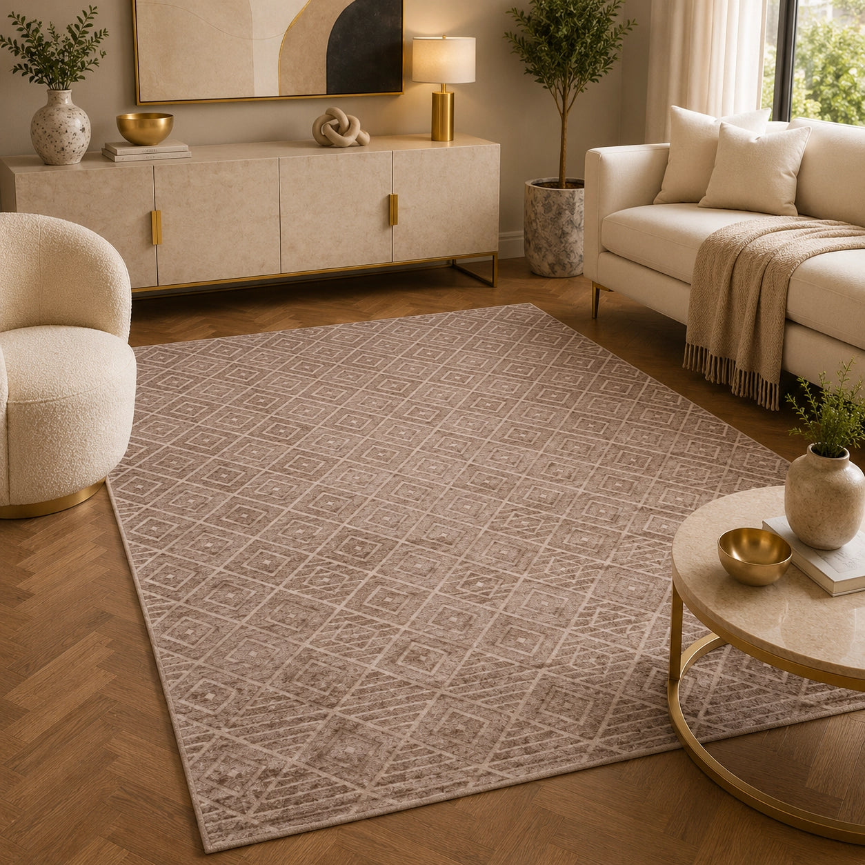 Lucca E645A Toupe Modern Area Rug