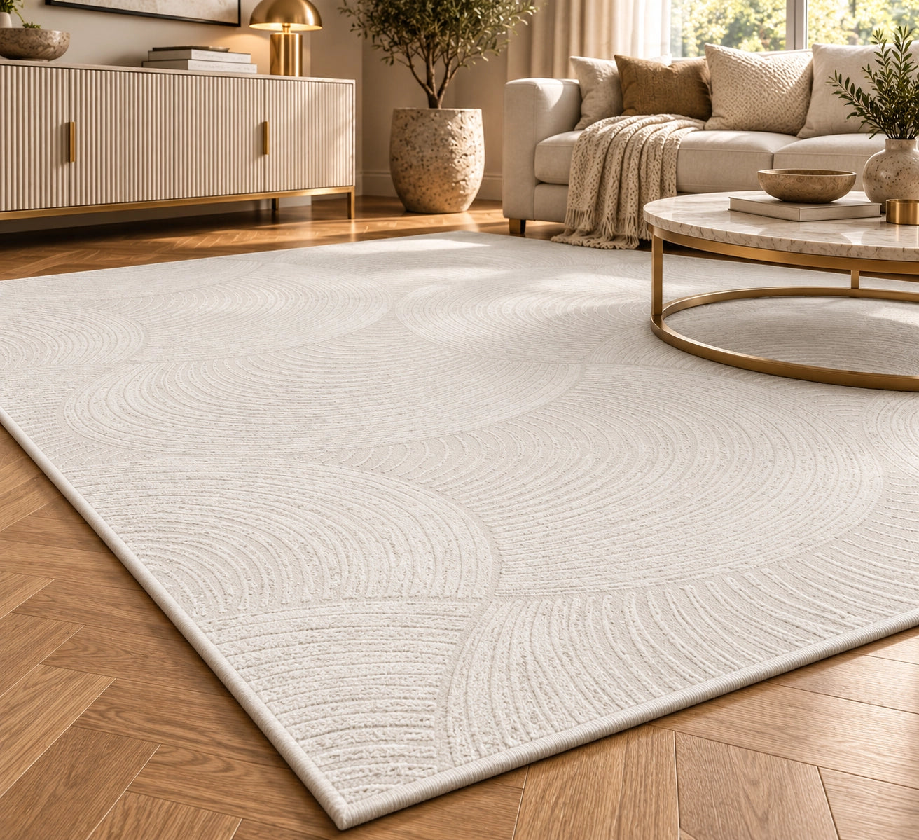 Lucca E647A Cream Cream Modern Area Rug