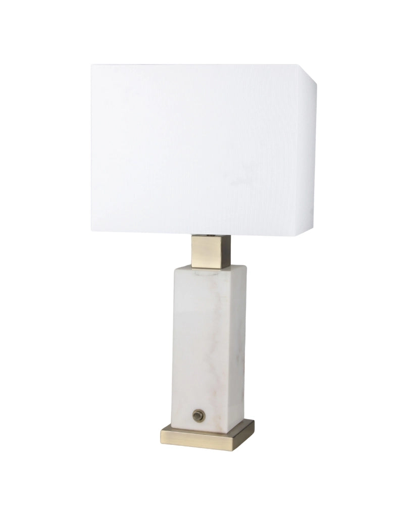 Lumiere Marble Table Lamp with White Shade & Brass Base