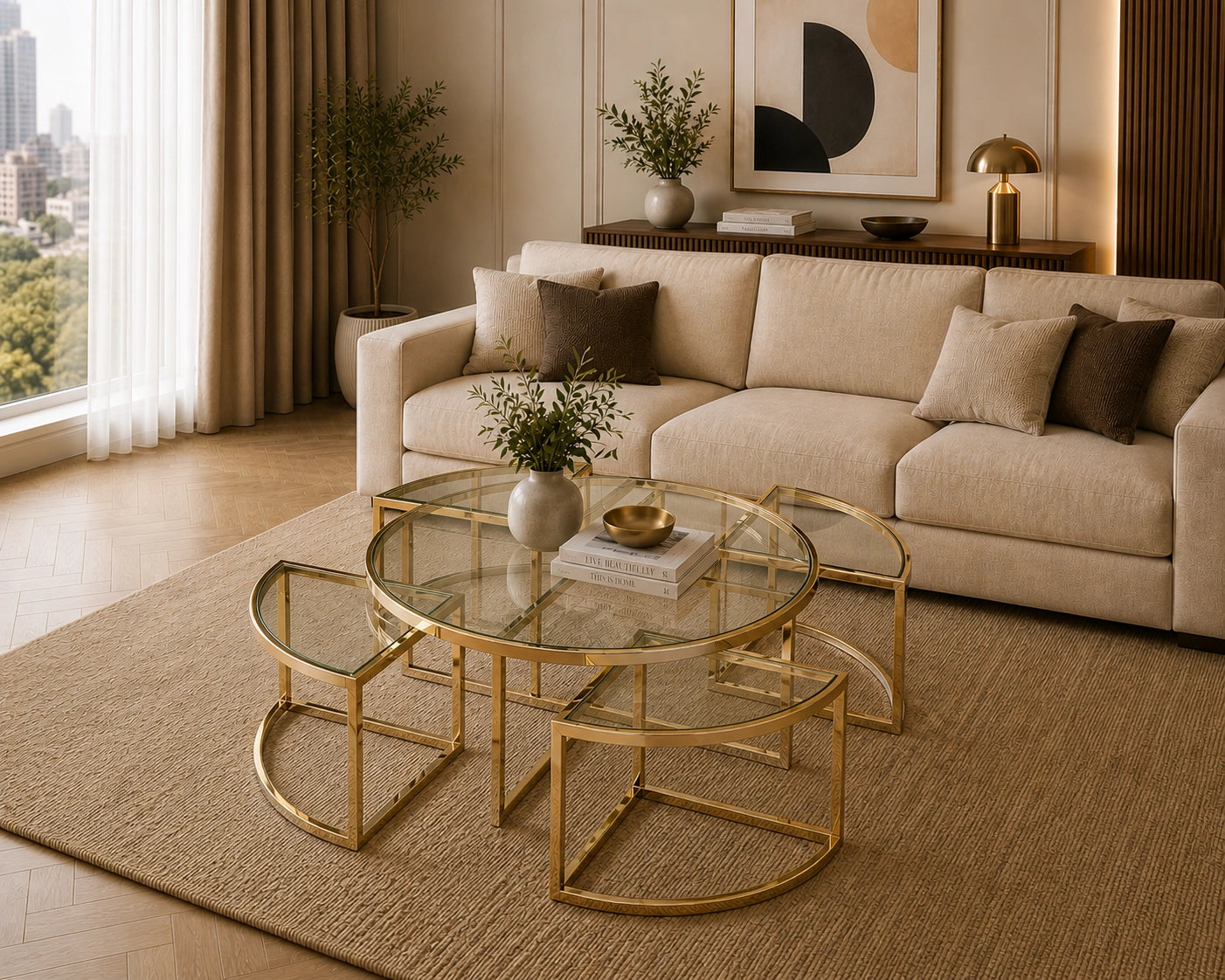Luther Clear Glass Round Coffee Table Clear Gold