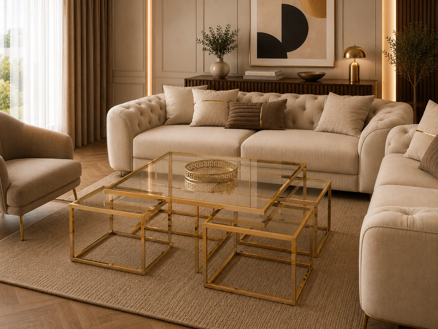 Luther Clear Glass Coffee Table Gold