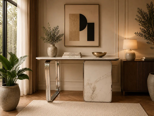 Marbella Sinter Stone Console Table - Silver