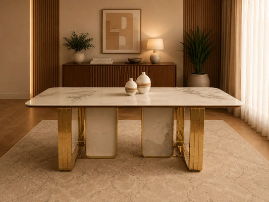 Marbella Sinter Stone Dining Table - Gold