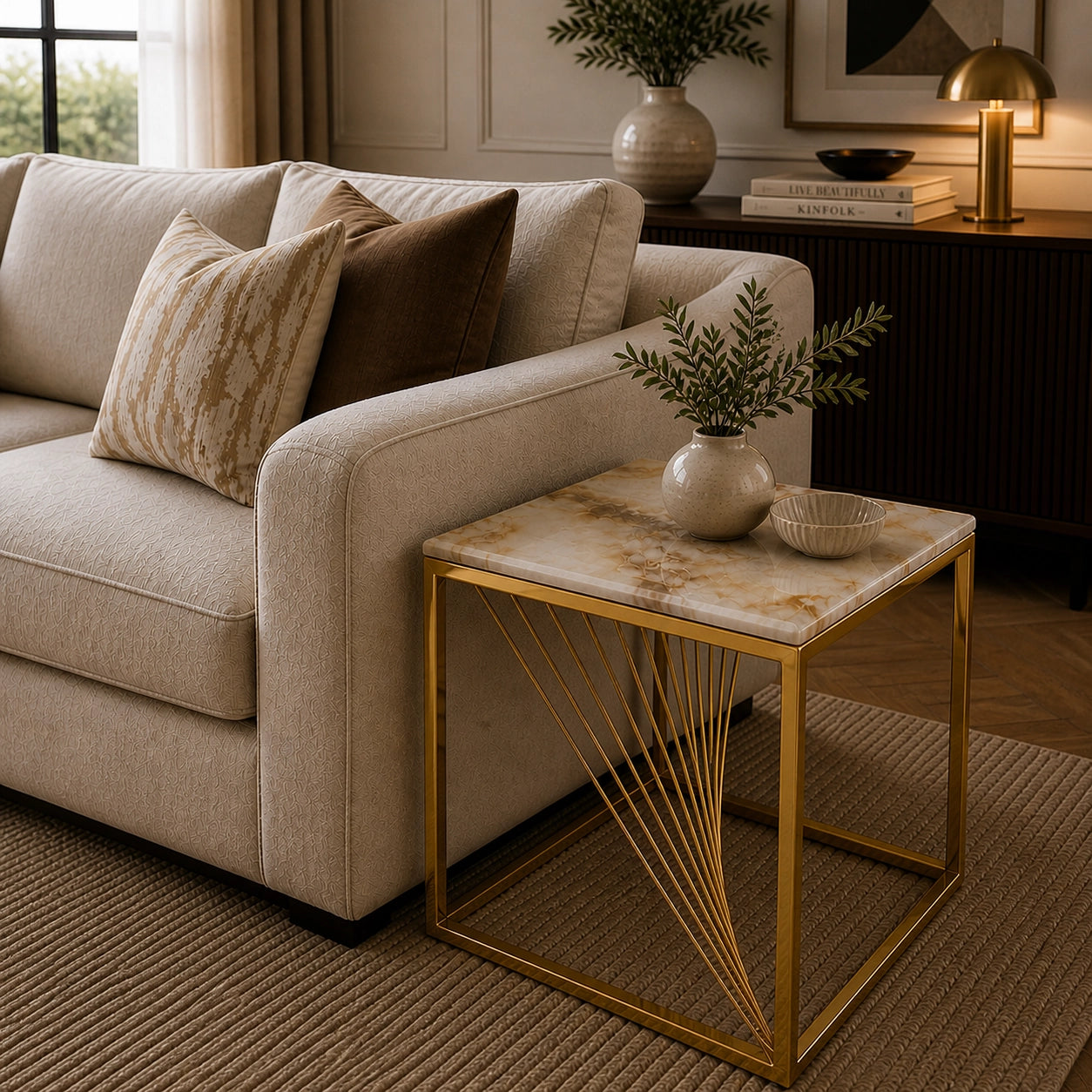 Marie Marble Top Side Table Gold