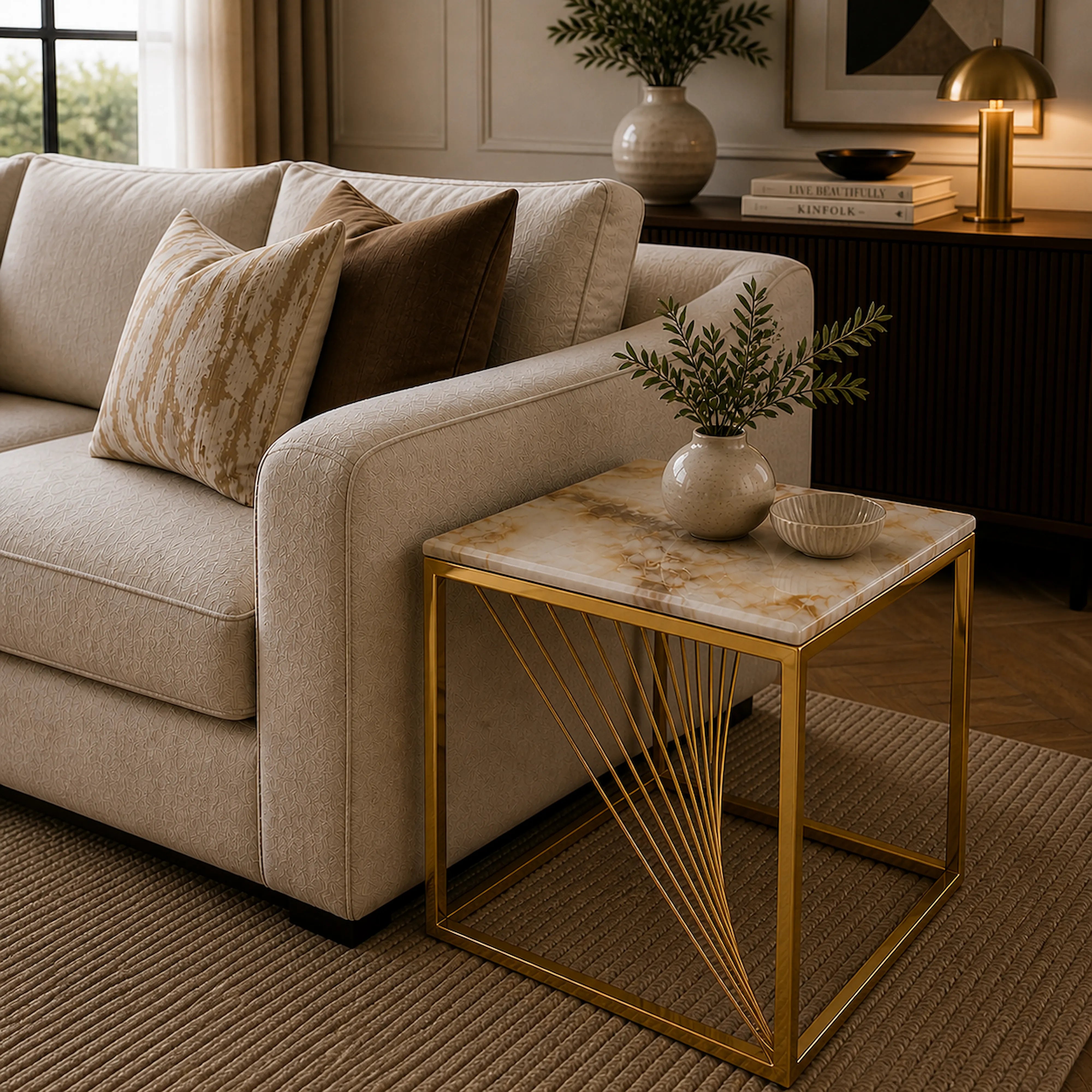 Marie Marble Top Side Table Gold