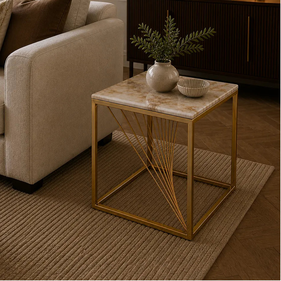 Marie Marble Top Side Table Gold