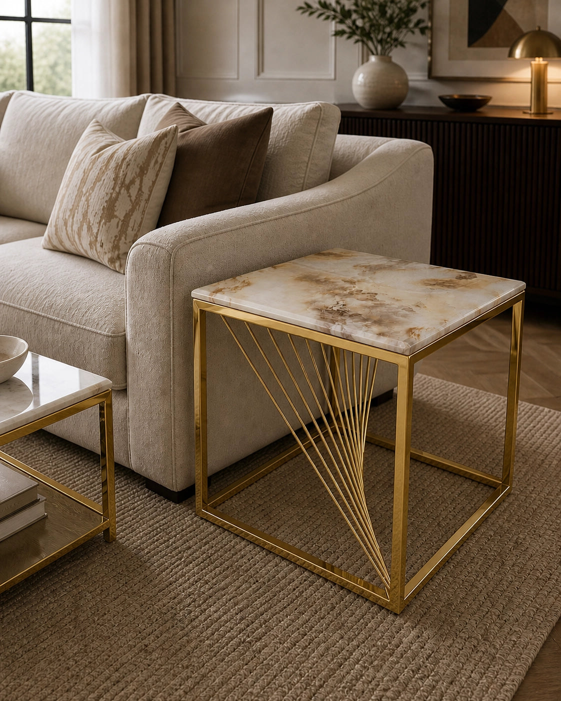Marie Marble Top Side Table Gold