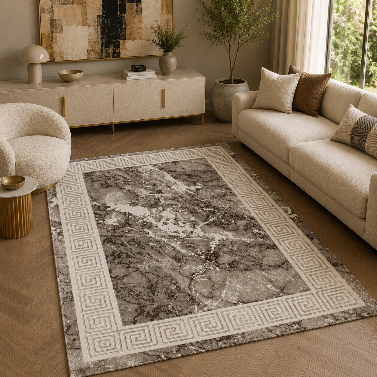 Marmaris D380A Beige V Beige Modern Area Rug