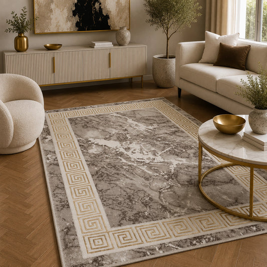 Marmaris D380A Cream V Gold Modern Area Rug