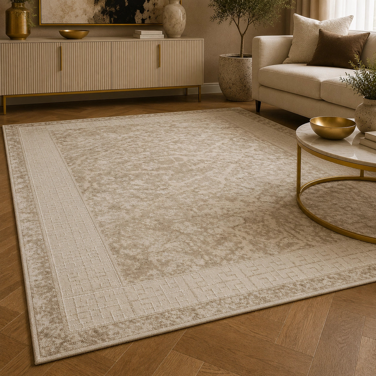 Marmaris D389A Beige V Beige Modern Area Rug