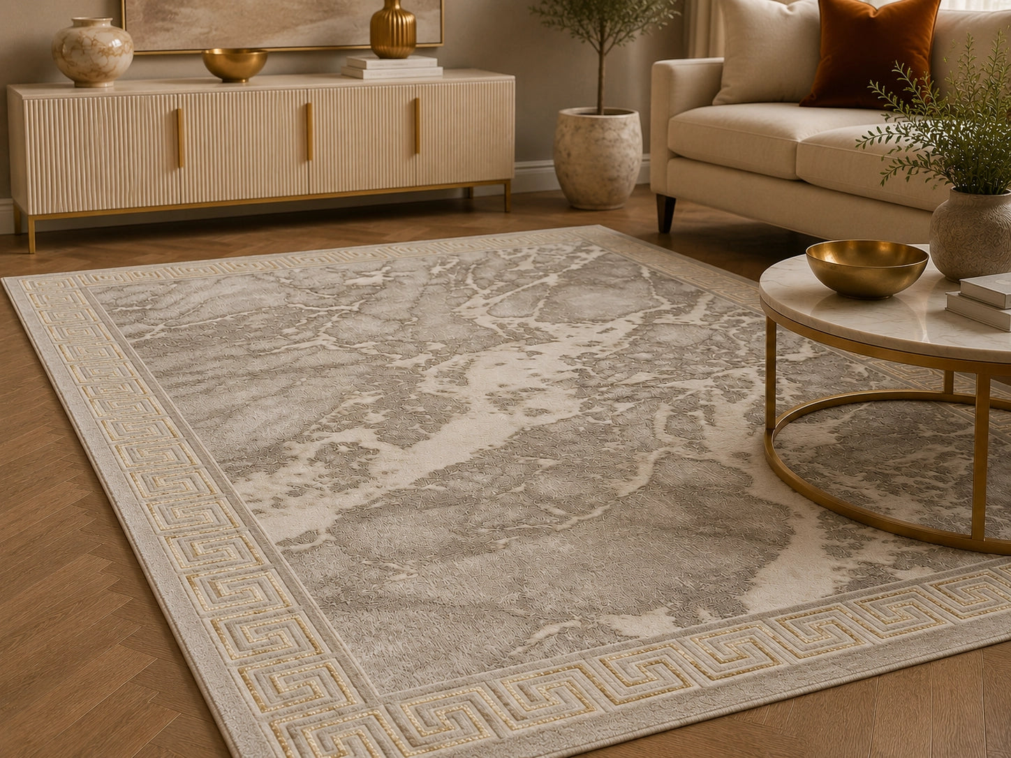 Marmaris D634A Cream V Gold Modern Area Rug