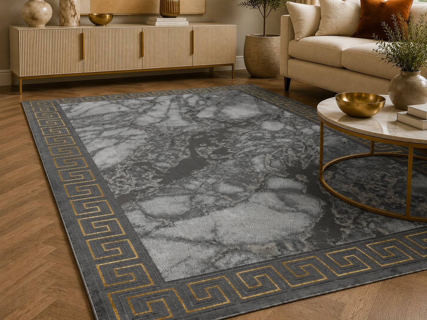 Marmaris D634A Dark grey V Gold Modern Area Rug
