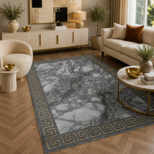 Marmaris D634A Dark grey V Gold Modern Area Rug