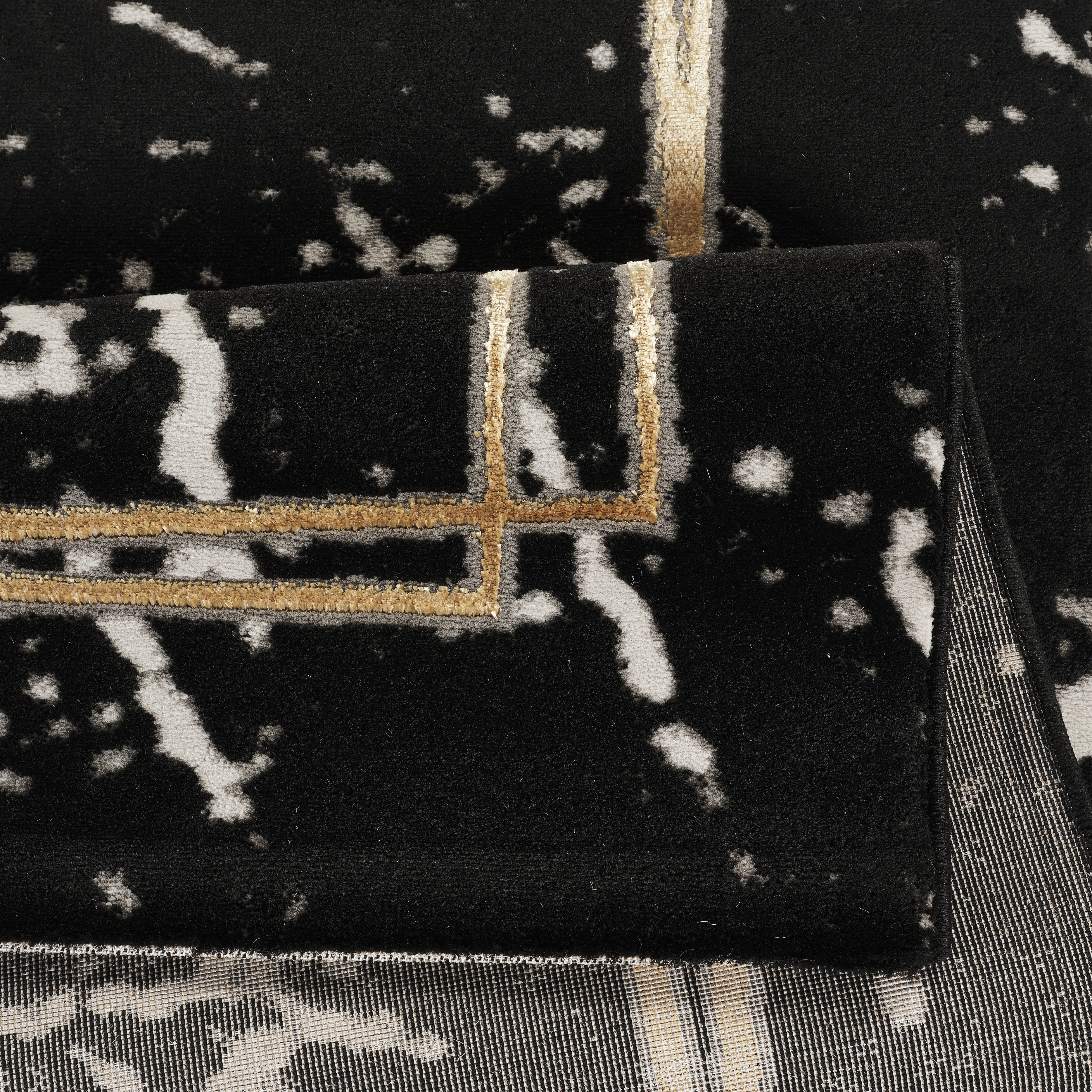 Marmaris E528A Black V Gold Modern Area Rug