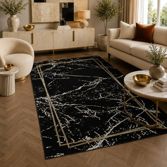 Marmaris E528A Black V Gold Modern Area Rug