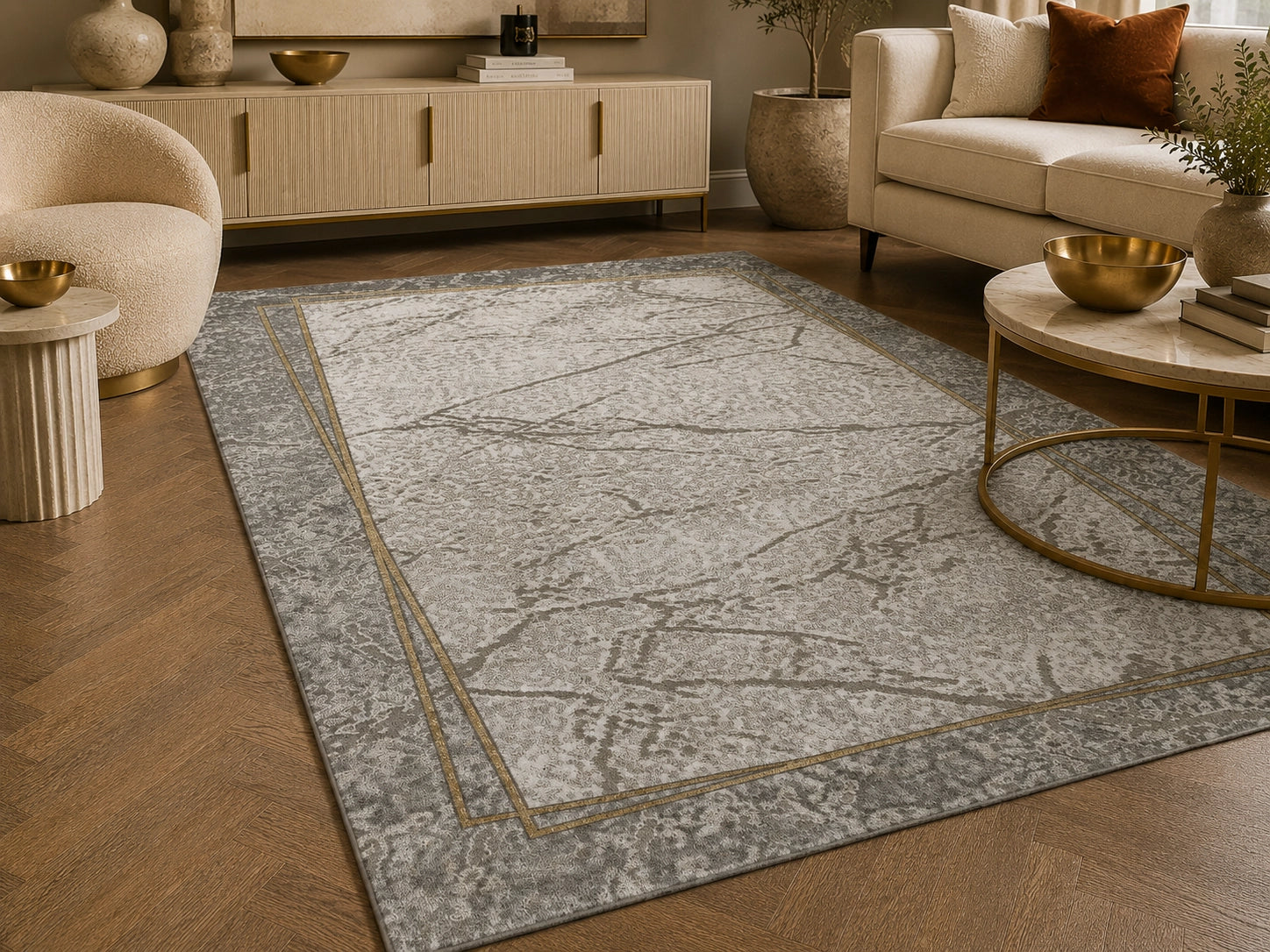 Marmaris E528A Light Grey V Gold Modern Area Rug
