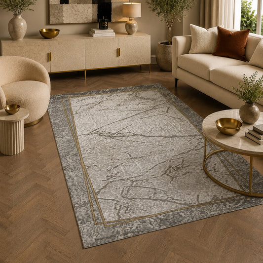 Marmaris E528A Light Grey V Gold Modern Area Rug