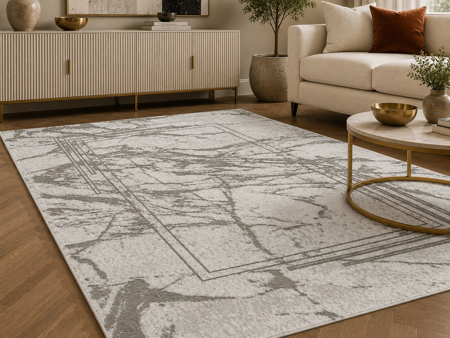 Marmaris E529D White V Grey Modern Area Rug