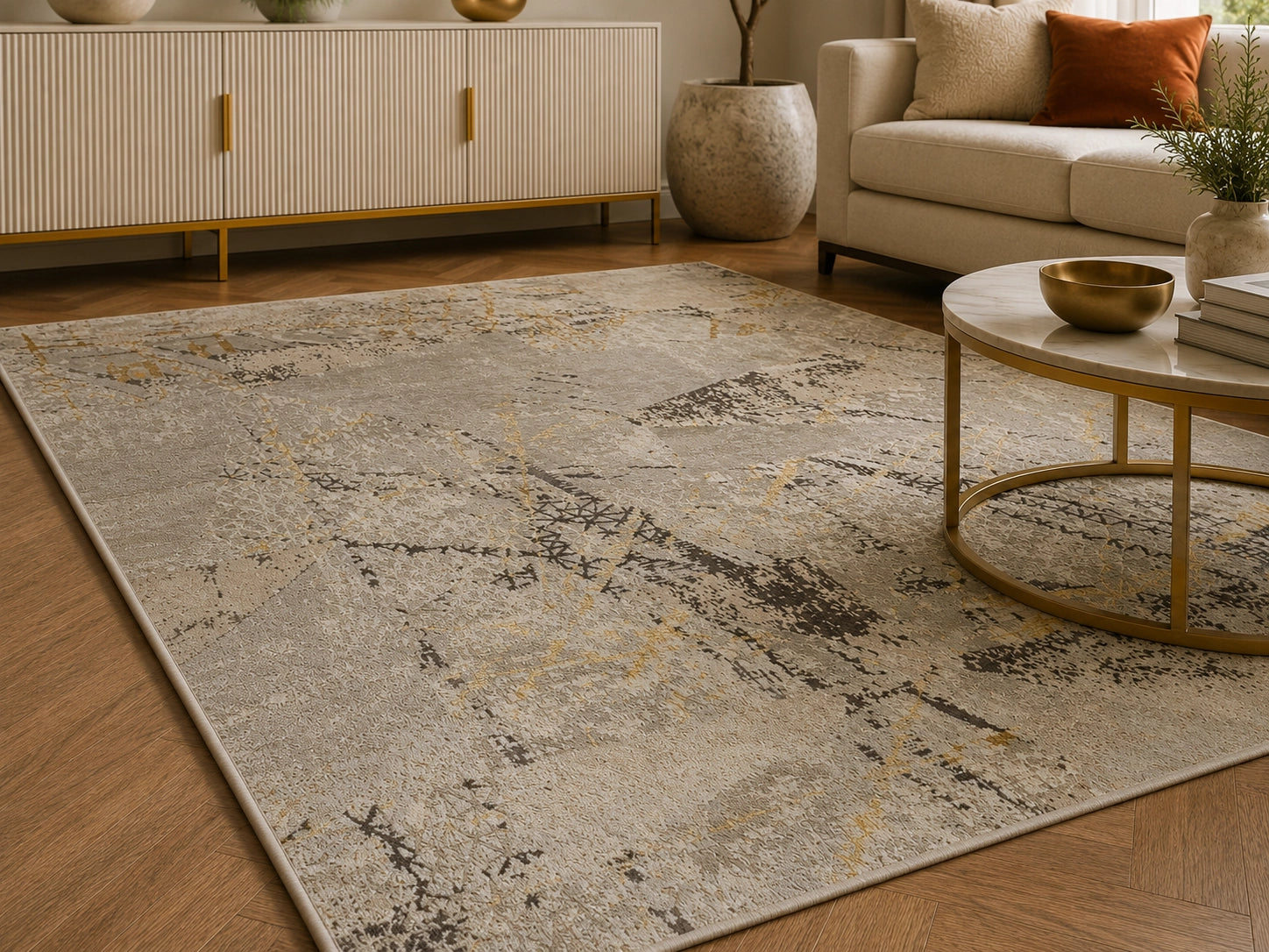 Marmaris E533A Cream V Gold Modern Area Rug