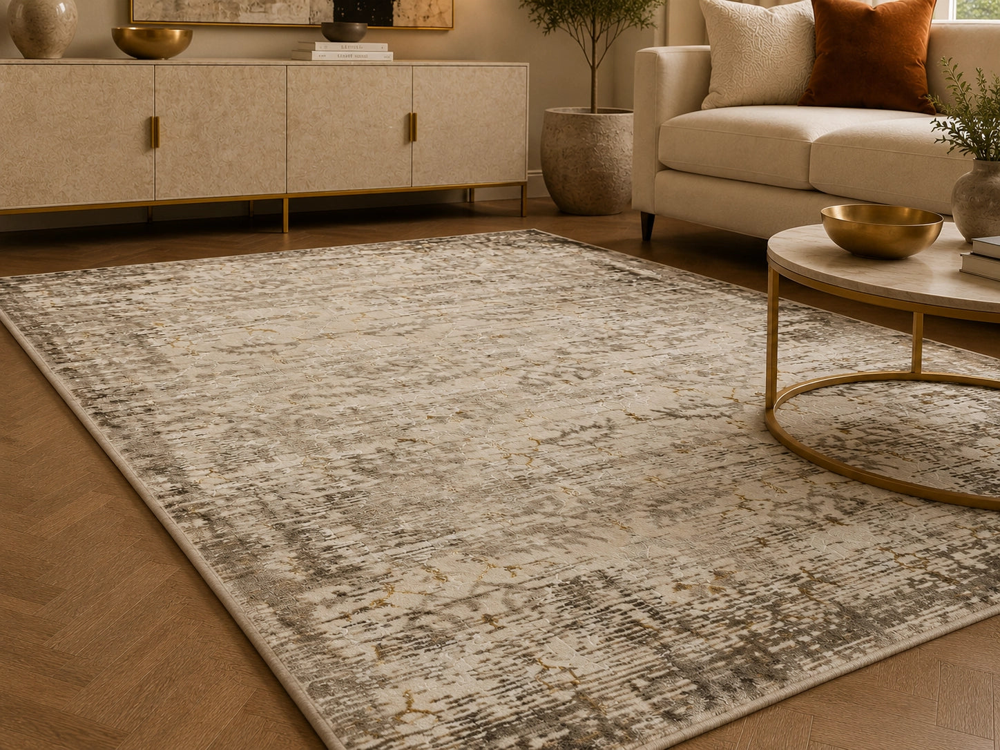 Marmaris T030A Dark Beige Cream Modern Area Rug