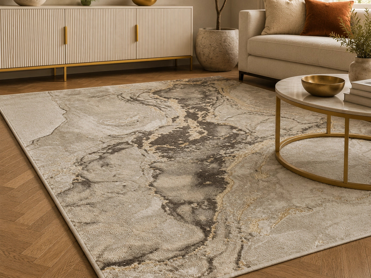 Marmaris T032A Beige Cream Modern Area Rug