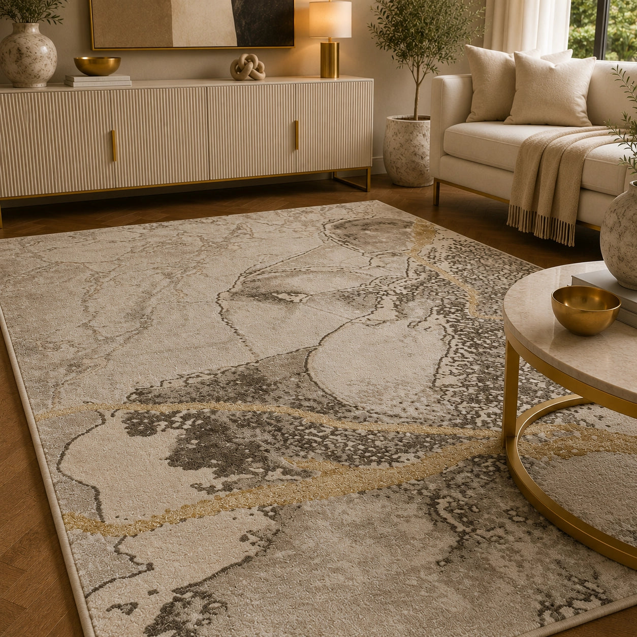 Marmaris T035A Cream Beige Modern Area Rug