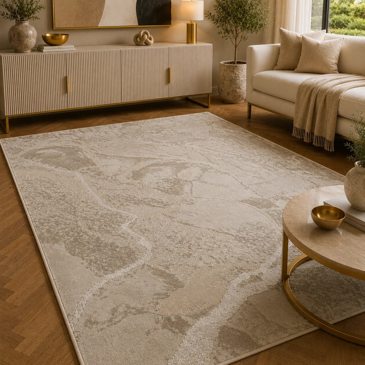 Marmaris T035B Cream Beige Modern Area Rug