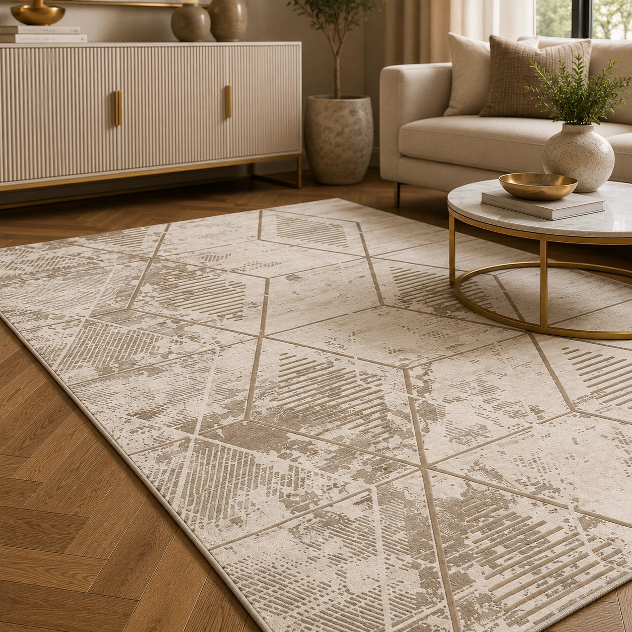 Marmaris T039B Beige Cream Modern Area Rug