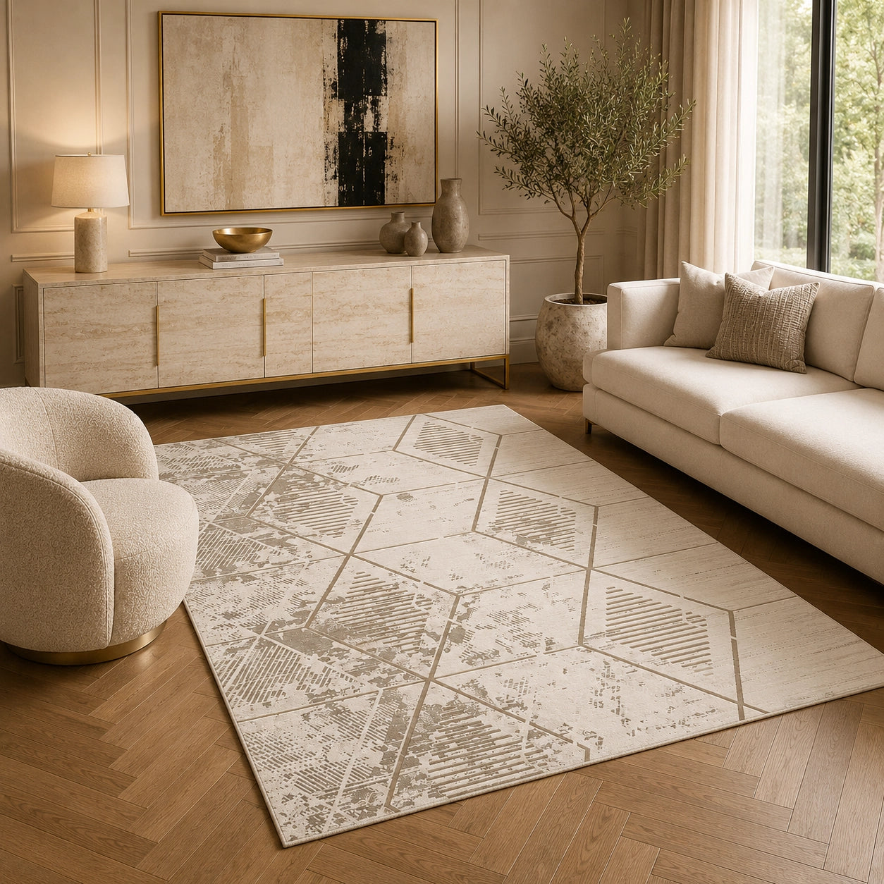 Marmaris T039B Beige Cream Modern Area Rug
